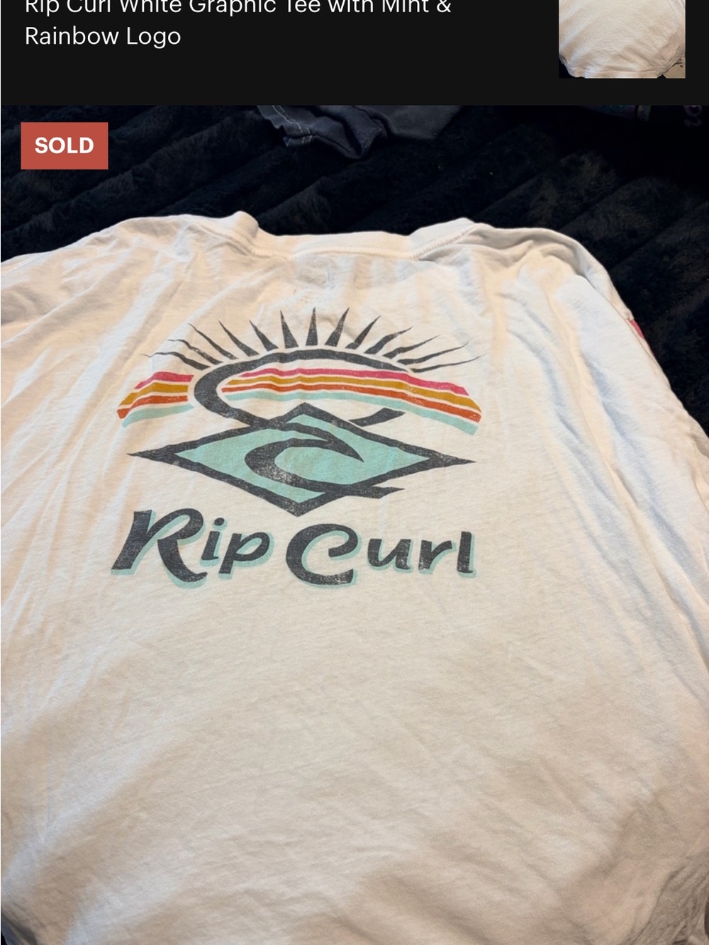 Rip Curl White Long Sleeve Tee with Mint Logo and Multicolor Stripes